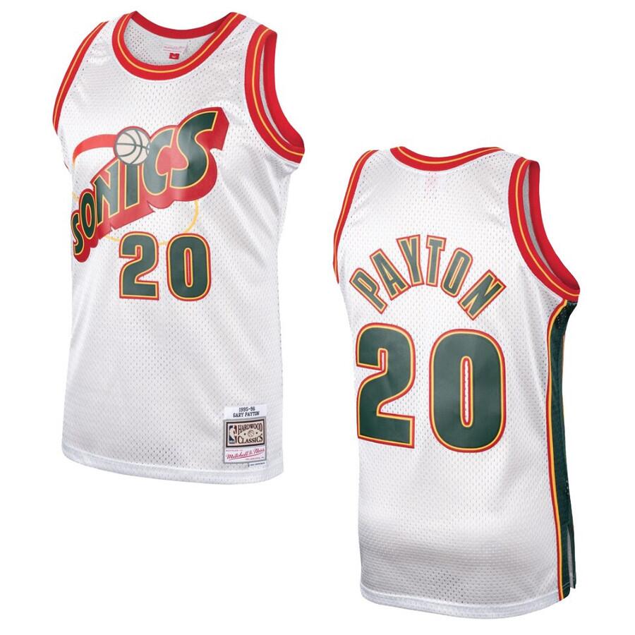 Men's White Oklahoma City Thunder #20 Gary Payton 1995-96 Throwback SuperSonics Stitched Jersey